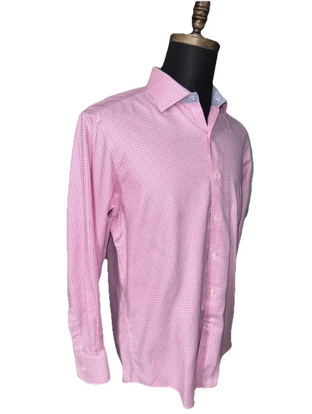 TAILORBYRD Men’s Cotton Non-Iron Trim Fit Shirt In Pink Check-Size 15.5|Medium - Picture 5 of 13